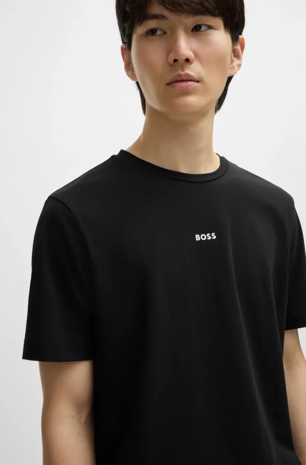HUGO BOSS T-Shirts>T-shirt De Ajuste Descontraído Em Algodão Elástico Com Estampado Do Logótipo