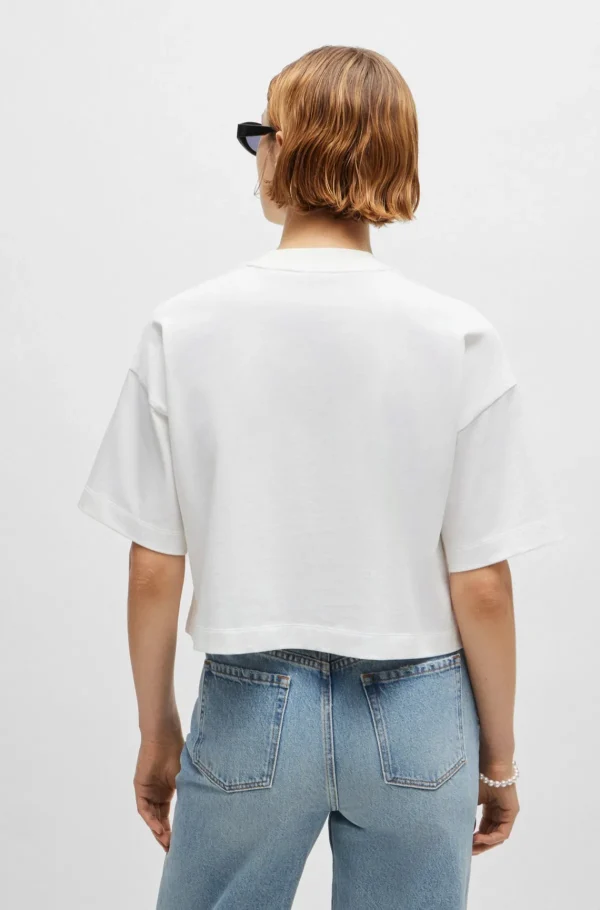 MULHER HUGO BOSS T-Shirts E Tops>T-shirt De Ajuste Descontraído Recortada De Algodão Com Logótipo Sobreposto