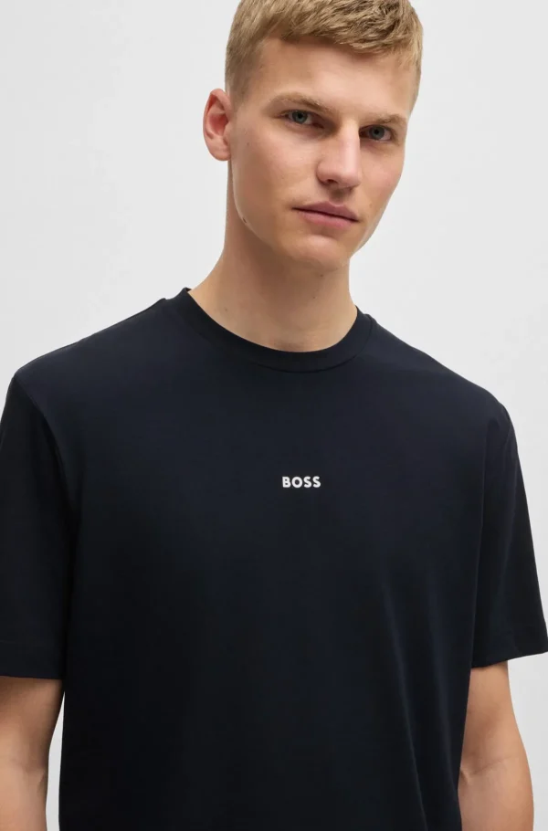 HUGO BOSS Artigos Essenciais>T-shirt De Ajuste Descontraído Em Algodão Elástico Com Estampado Do Logótipo