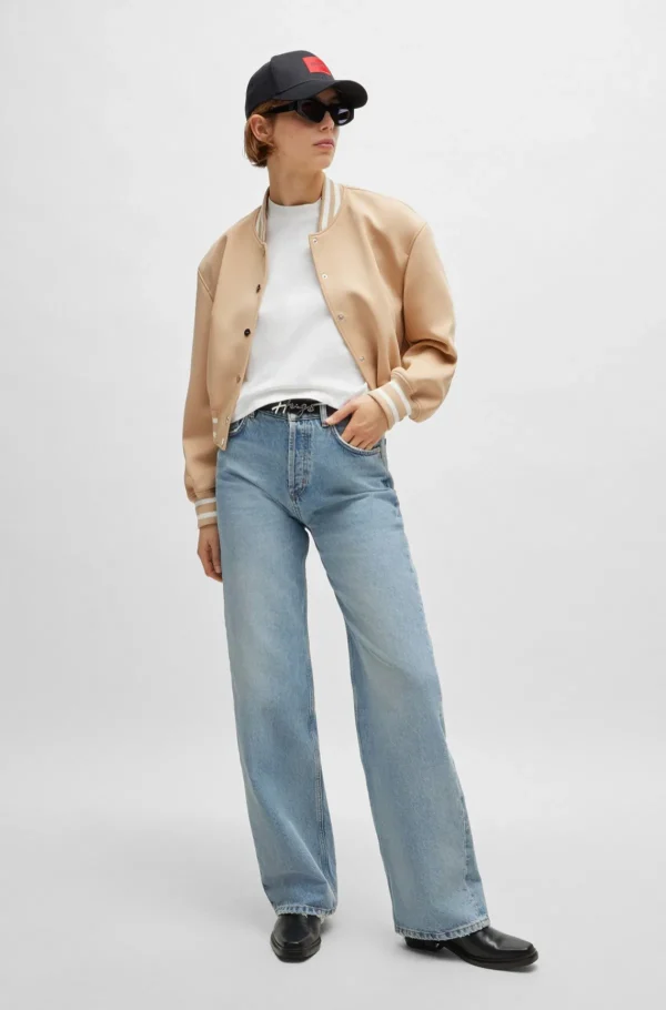 MULHER HUGO BOSS T-Shirts E Tops>T-shirt De Ajuste Descontraído Recortada De Algodão Com Logótipo Sobreposto
