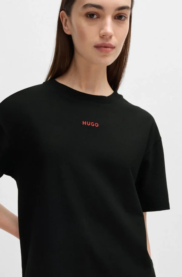 MULHER HUGO BOSS Pijamas E Loungewear>T-shirt De Ajuste Descontraído Com Logótipo De Impressão De Silicone
