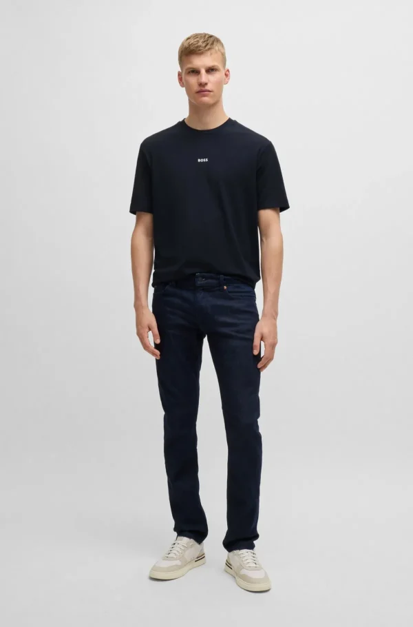 HUGO BOSS Artigos Essenciais>T-shirt De Ajuste Descontraído Em Algodão Elástico Com Estampado Do Logótipo
