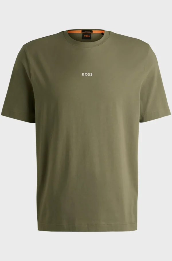 HUGO BOSS T-Shirts>T-shirt De Ajuste Descontraído Em Algodão Elástico Com Estampado Do Logótipo