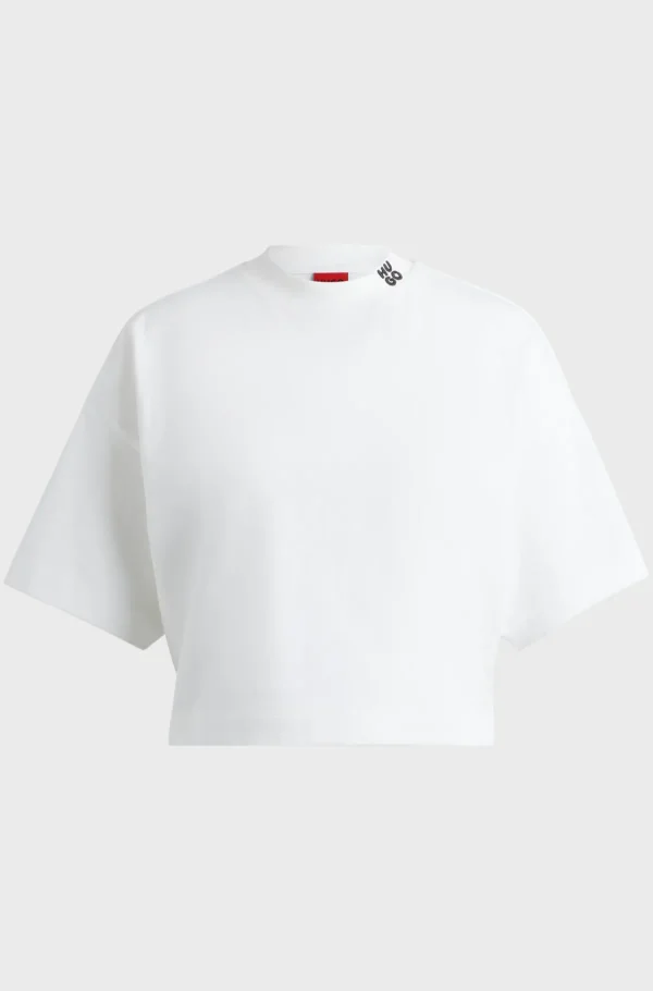 MULHER HUGO BOSS T-Shirts E Tops>T-shirt De Ajuste Descontraído Recortada De Algodão Com Logótipo Sobreposto