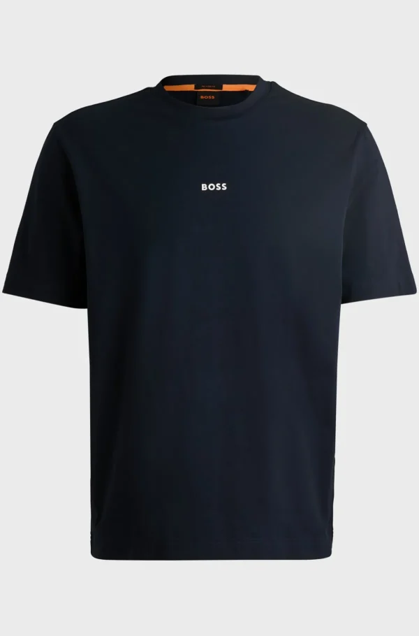 HUGO BOSS Artigos Essenciais>T-shirt De Ajuste Descontraído Em Algodão Elástico Com Estampado Do Logótipo
