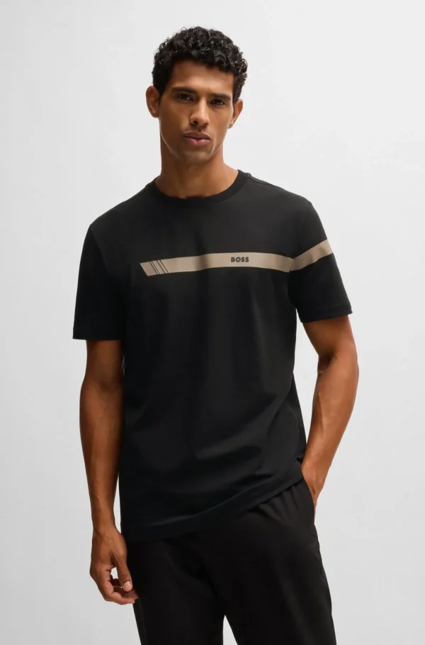 HUGO BOSS Ginásio E Corrida>T-shirt De Ajuste Regular Em Algodão Elástico Com Risca De Logótipo