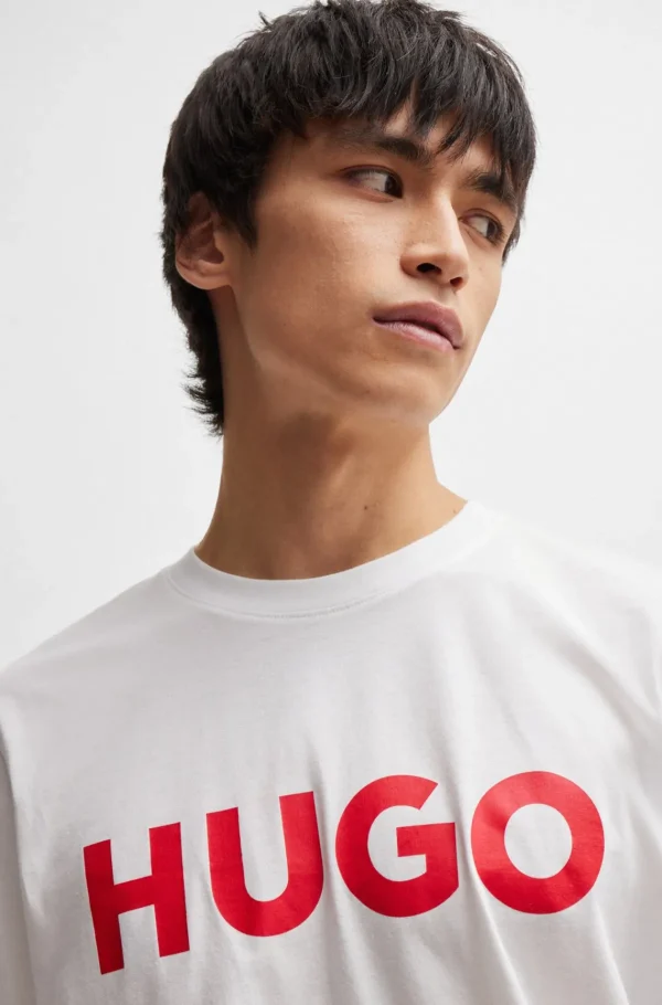 HUGO BOSS Artigos Essenciais>T-shirt De Ajuste Regular Em Jersey De Algodão Com Logótipo Contrastante