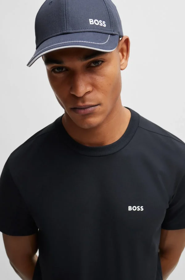 HUGO BOSS T-Shirts>T-shirt De Ajuste Regular Em Algodão Elástico Com Logótipo Contrastante