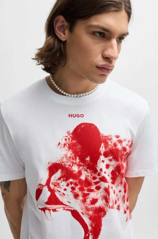 HUGO BOSS T-Shirts>T-shirt De Ajuste Regular Em Jersey De Algodão Com Gráfico De Animal