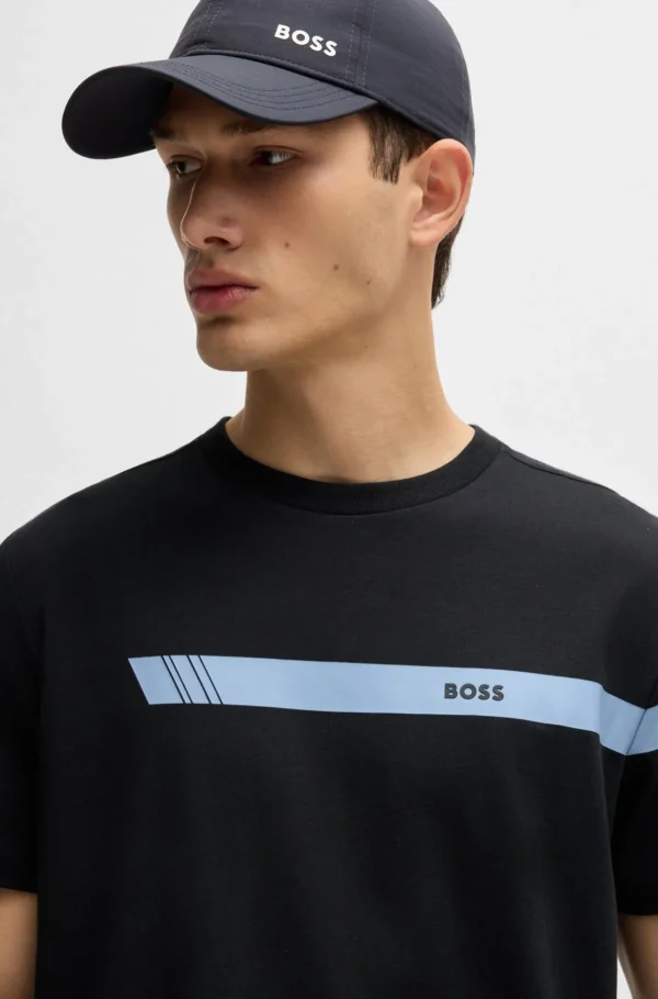 HUGO BOSS T-Shirts>T-shirt De Ajuste Regular Em Algodão Elástico Com Risca De Logótipo