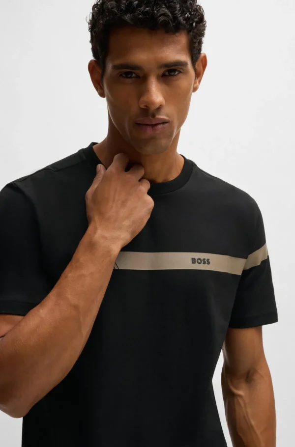 HUGO BOSS Ginásio E Corrida>T-shirt De Ajuste Regular Em Algodão Elástico Com Risca De Logótipo