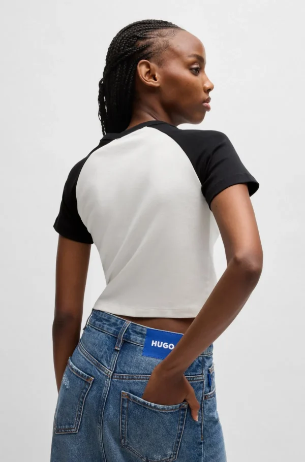 MULHER HUGO BOSS T-Shirts E Tops>T-shirt De Ajuste Regular De Algodão Com Arte Sazonal