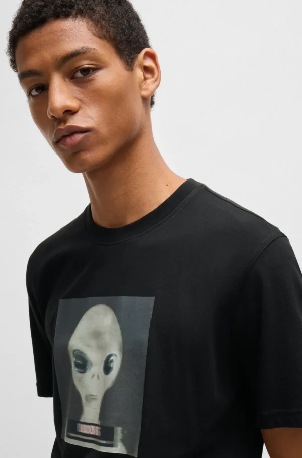 HUGO BOSS T-Shirts>T-shirt De Ajuste Regular Em Jersey De Algodão Com Arte Sazonal