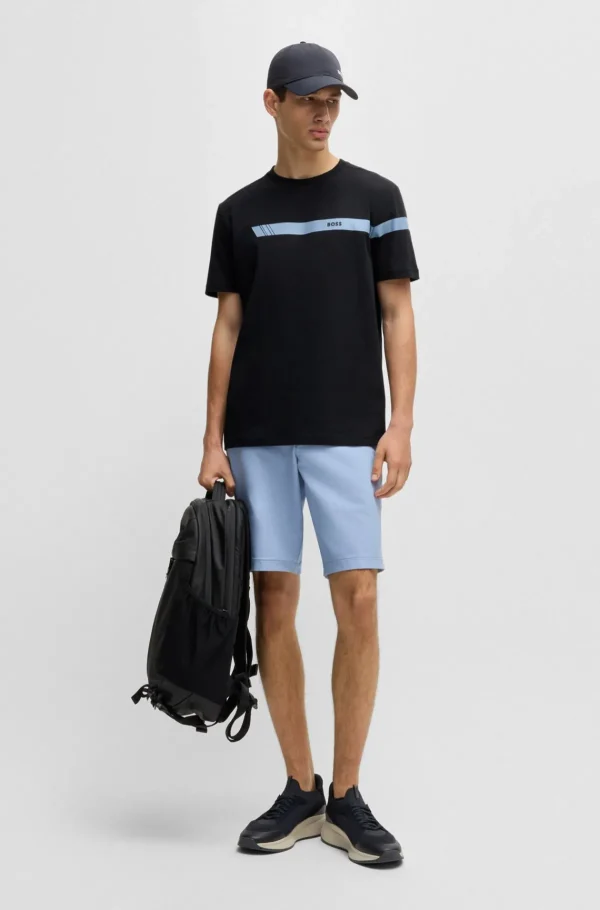 HUGO BOSS T-Shirts>T-shirt De Ajuste Regular Em Algodão Elástico Com Risca De Logótipo