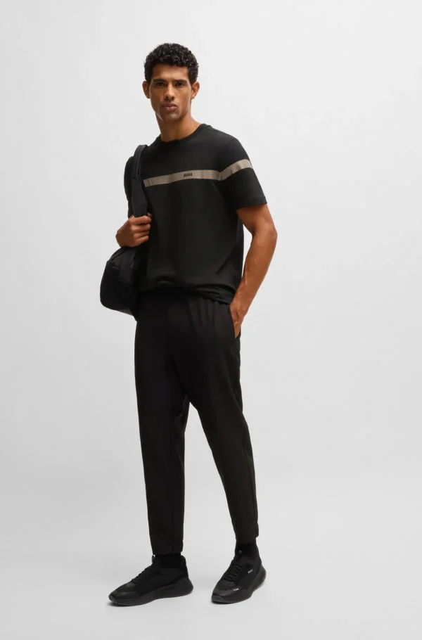 HUGO BOSS Ginásio E Corrida>T-shirt De Ajuste Regular Em Algodão Elástico Com Risca De Logótipo
