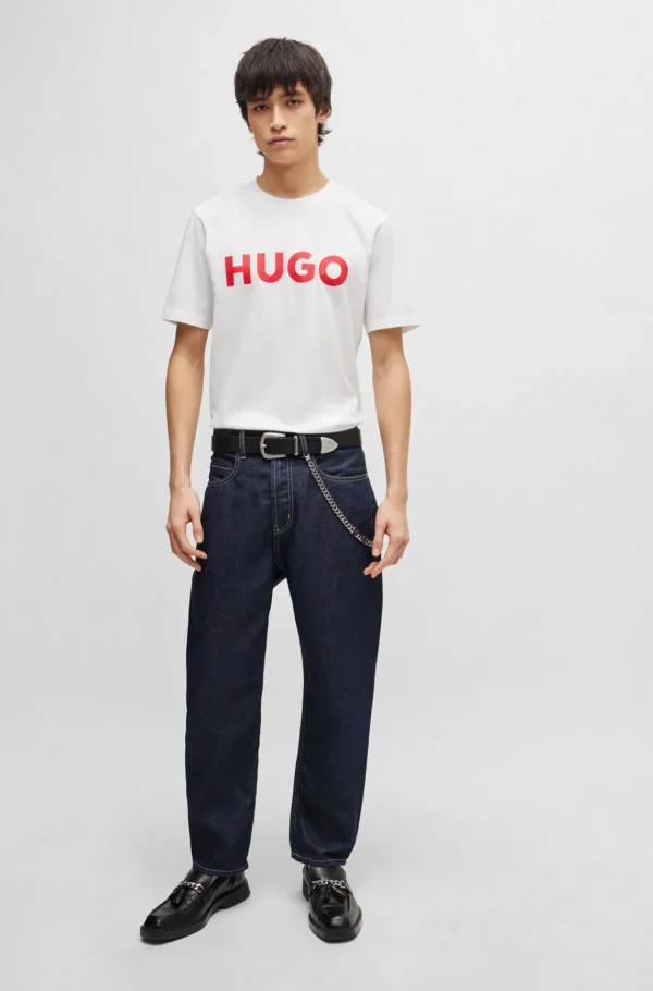 HUGO BOSS Artigos Essenciais>T-shirt De Ajuste Regular Em Jersey De Algodão Com Logótipo Contrastante