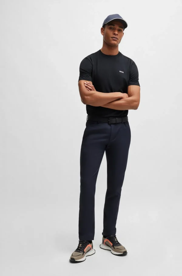 HUGO BOSS T-Shirts>T-shirt De Ajuste Regular Em Algodão Elástico Com Logótipo Contrastante