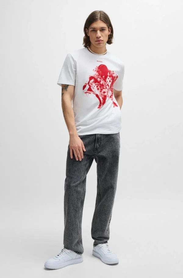 HUGO BOSS T-Shirts>T-shirt De Ajuste Regular Em Jersey De Algodão Com Gráfico De Animal