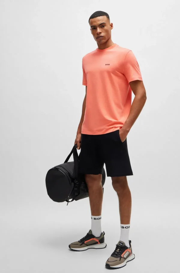 HUGO BOSS T-Shirts>T-shirt De Ajuste Regular Em Algodão Elástico Com Logótipo Contrastante
