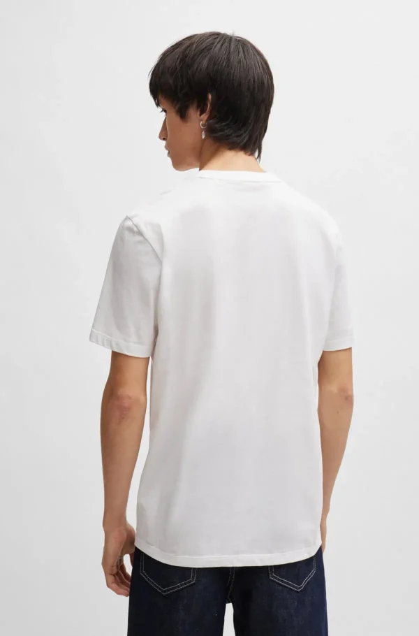 HUGO BOSS Artigos Essenciais>T-shirt De Ajuste Regular Em Jersey De Algodão Com Logótipo Contrastante
