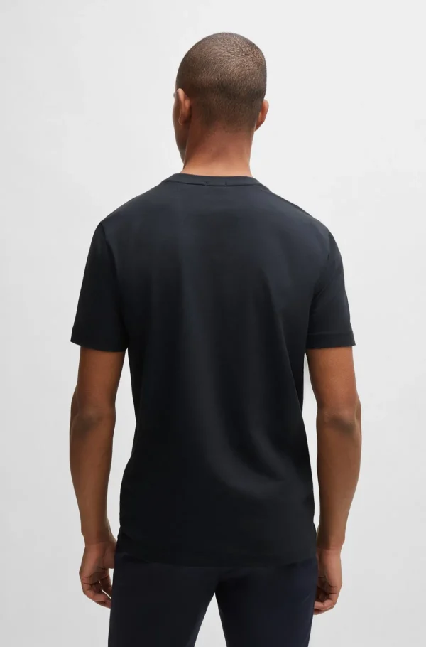 HUGO BOSS T-Shirts>T-shirt De Ajuste Regular Em Algodão Elástico Com Logótipo Contrastante