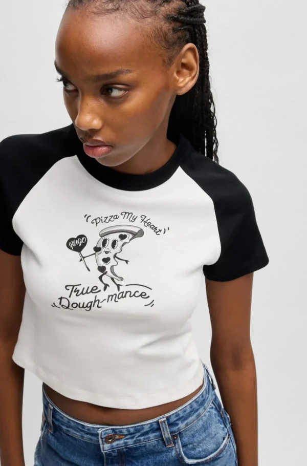MULHER HUGO BOSS T-Shirts E Tops>T-shirt De Ajuste Regular De Algodão Com Arte Sazonal