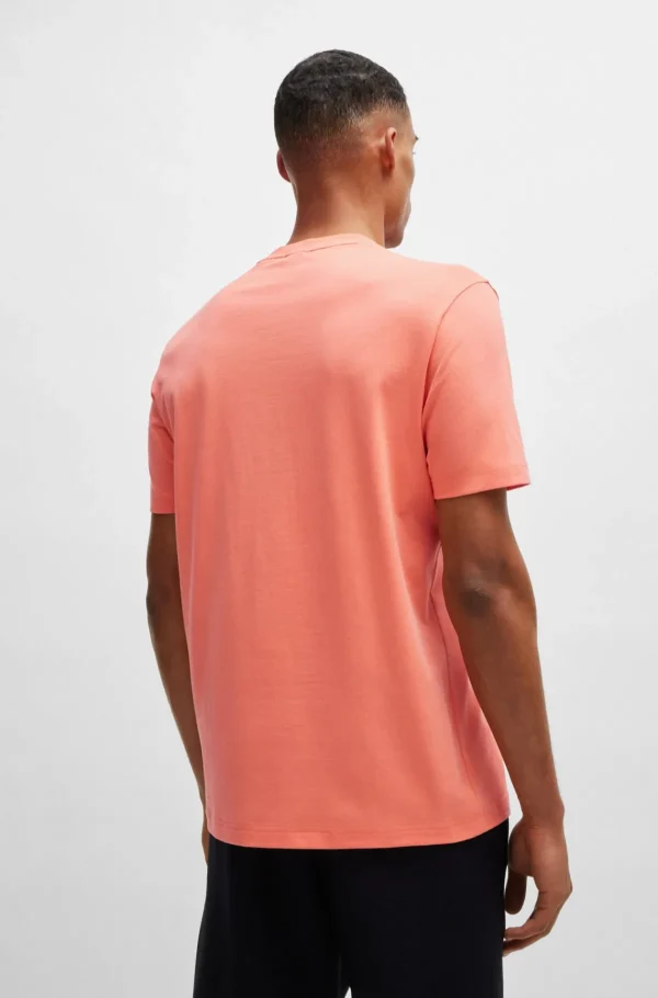 HUGO BOSS T-Shirts>T-shirt De Ajuste Regular Em Algodão Elástico Com Logótipo Contrastante