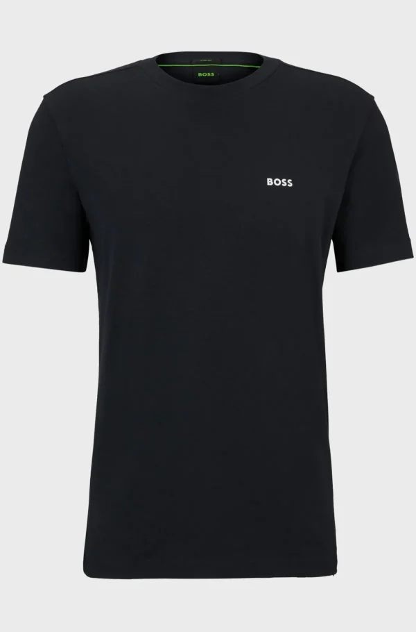 HUGO BOSS T-Shirts>T-shirt De Ajuste Regular Em Algodão Elástico Com Logótipo Contrastante