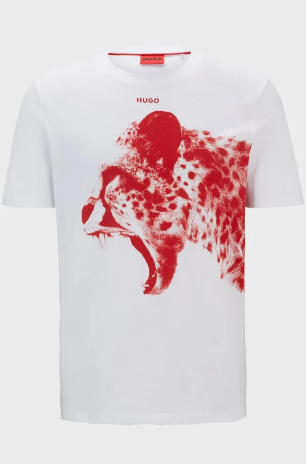 HUGO BOSS T-Shirts>T-shirt De Ajuste Regular Em Jersey De Algodão Com Gráfico De Animal