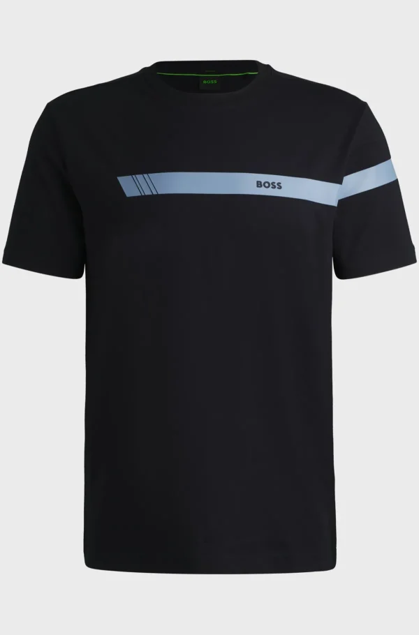 HUGO BOSS T-Shirts>T-shirt De Ajuste Regular Em Algodão Elástico Com Risca De Logótipo
