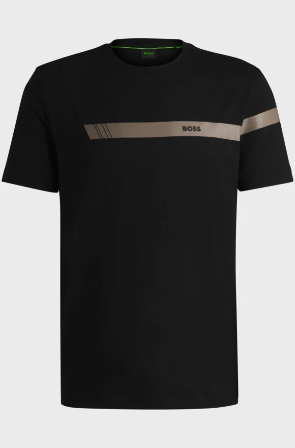 HUGO BOSS Ginásio E Corrida>T-shirt De Ajuste Regular Em Algodão Elástico Com Risca De Logótipo