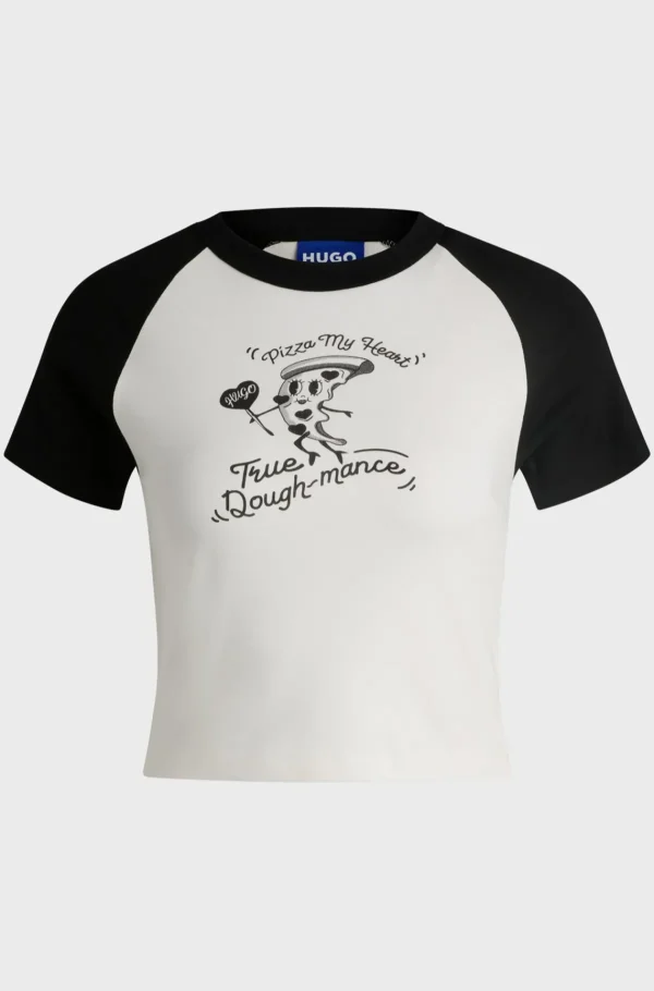 MULHER HUGO BOSS T-Shirts E Tops>T-shirt De Ajuste Regular De Algodão Com Arte Sazonal