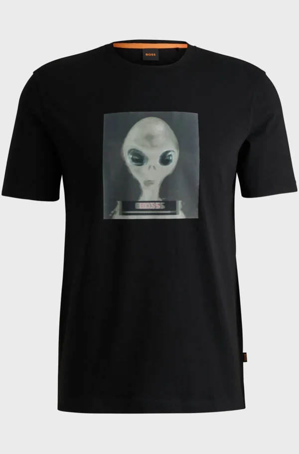 HUGO BOSS T-Shirts>T-shirt De Ajuste Regular Em Jersey De Algodão Com Arte Sazonal