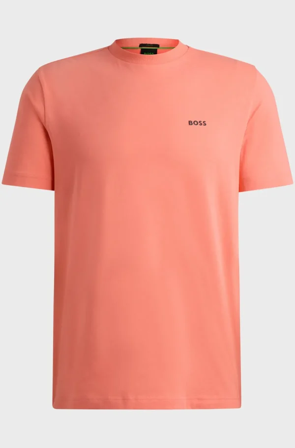 HUGO BOSS T-Shirts>T-shirt De Ajuste Regular Em Algodão Elástico Com Logótipo Contrastante