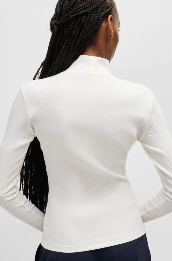 MULHER HUGO BOSS Camisolas E Cardigans>T-shirt De Ajuste Slim De Algodão Elástico Com Logótipo Estampado