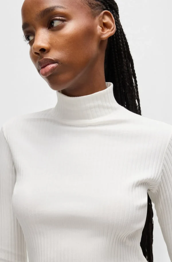 MULHER HUGO BOSS Camisolas E Cardigans>T-shirt De Ajuste Slim De Algodão Elástico Com Logótipo Estampado