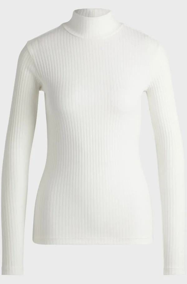 MULHER HUGO BOSS Camisolas E Cardigans>T-shirt De Ajuste Slim De Algodão Elástico Com Logótipo Estampado