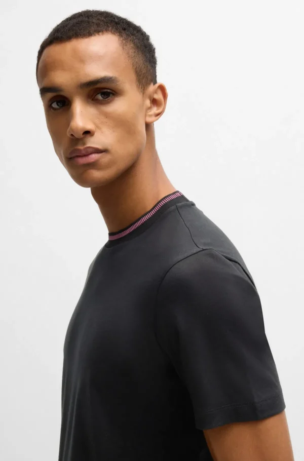HUGO BOSS T-Shirts>T-shirt De Ajuste Slim Em Algodão Mercerizado Com Risca No Colarinho