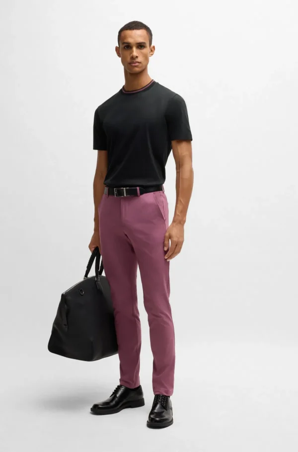 HUGO BOSS T-Shirts>T-shirt De Ajuste Slim Em Algodão Mercerizado Com Risca No Colarinho