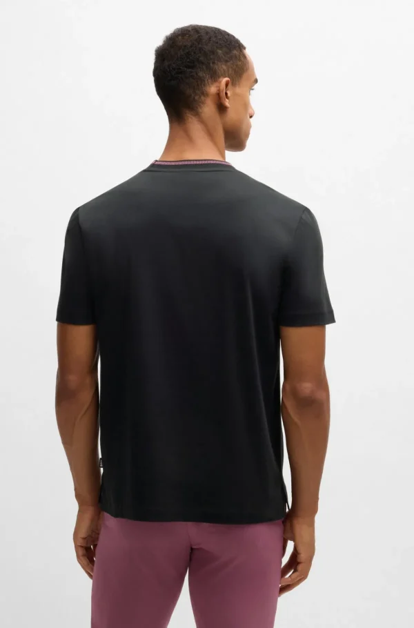 HUGO BOSS T-Shirts>T-shirt De Ajuste Slim Em Algodão Mercerizado Com Risca No Colarinho