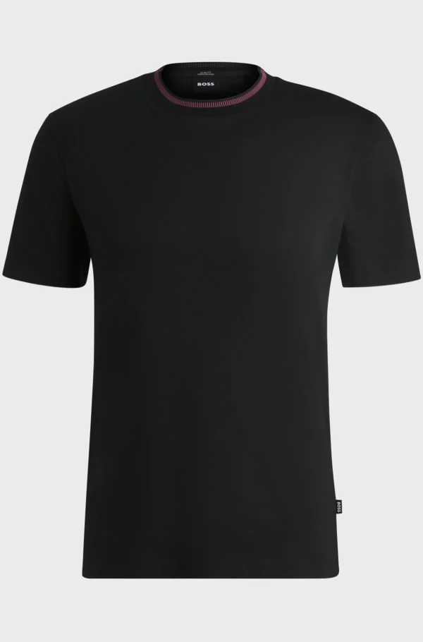 HUGO BOSS T-Shirts>T-shirt De Ajuste Slim Em Algodão Mercerizado Com Risca No Colarinho