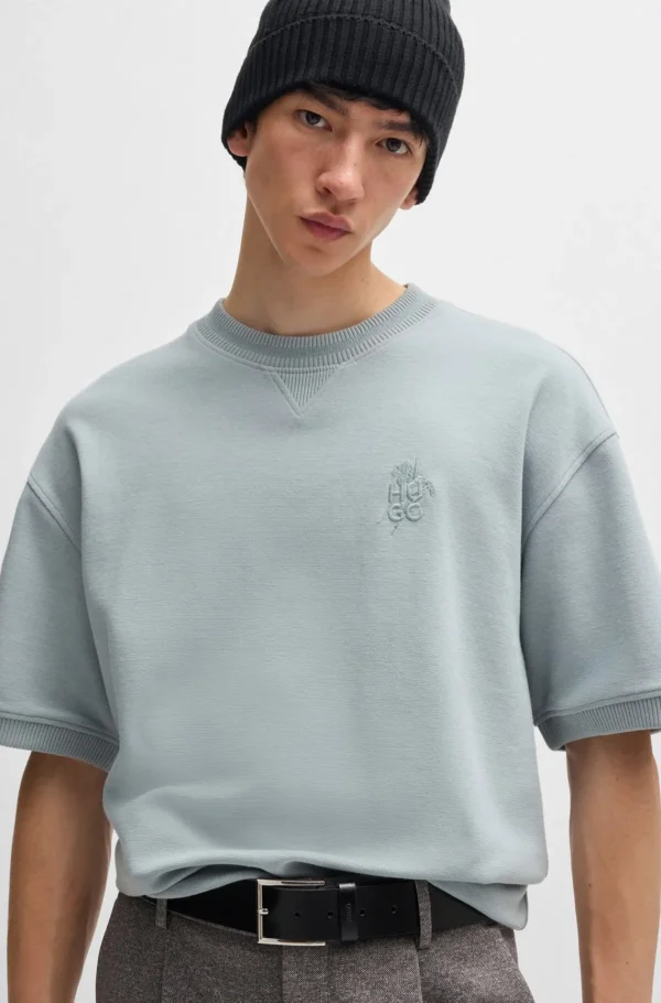 HUGO BOSS T-Shirts>T-shirt De Algodão Elástico Com Logótipo Sobreposto E Punhos Canelados