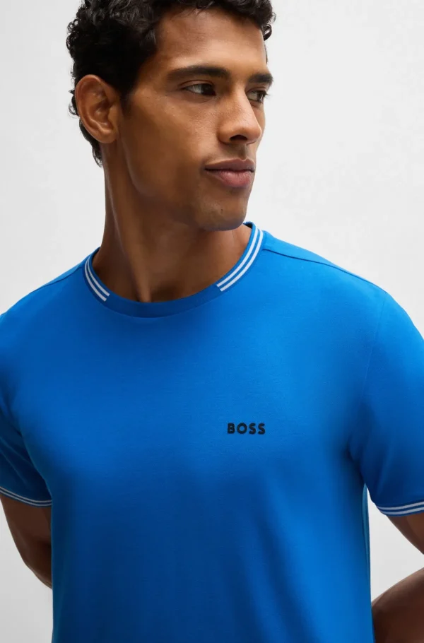 HUGO BOSS T-Shirts>T-shirt De Algodão Elástico Com Riscas E Logótipo