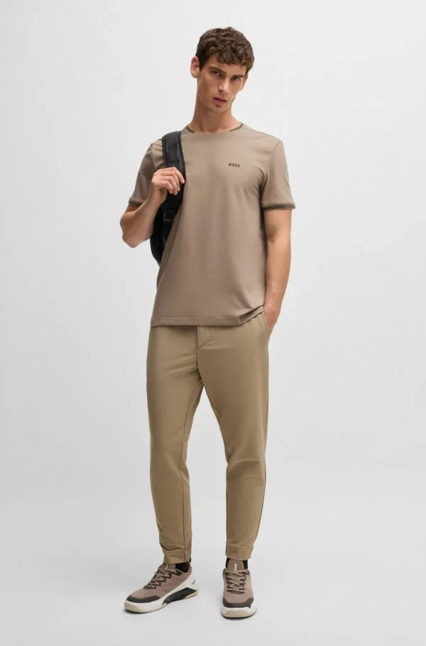 HUGO BOSS T-Shirts>T-shirt De Algodão Elástico Com Riscas E Logótipo