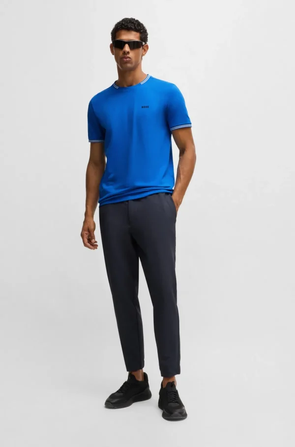HUGO BOSS T-Shirts>T-shirt De Algodão Elástico Com Riscas E Logótipo