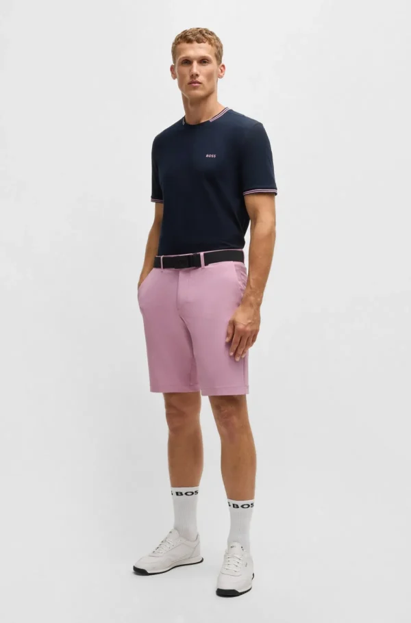 HUGO BOSS T-Shirts>T-shirt De Algodão Elástico Com Riscas E Logótipo