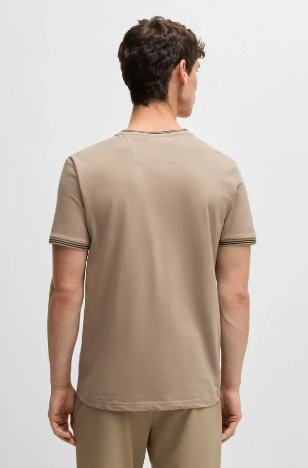 HUGO BOSS T-Shirts>T-shirt De Algodão Elástico Com Riscas E Logótipo