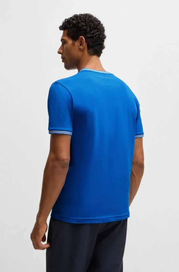 HUGO BOSS T-Shirts>T-shirt De Algodão Elástico Com Riscas E Logótipo