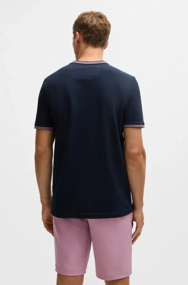 HUGO BOSS T-Shirts>T-shirt De Algodão Elástico Com Riscas E Logótipo