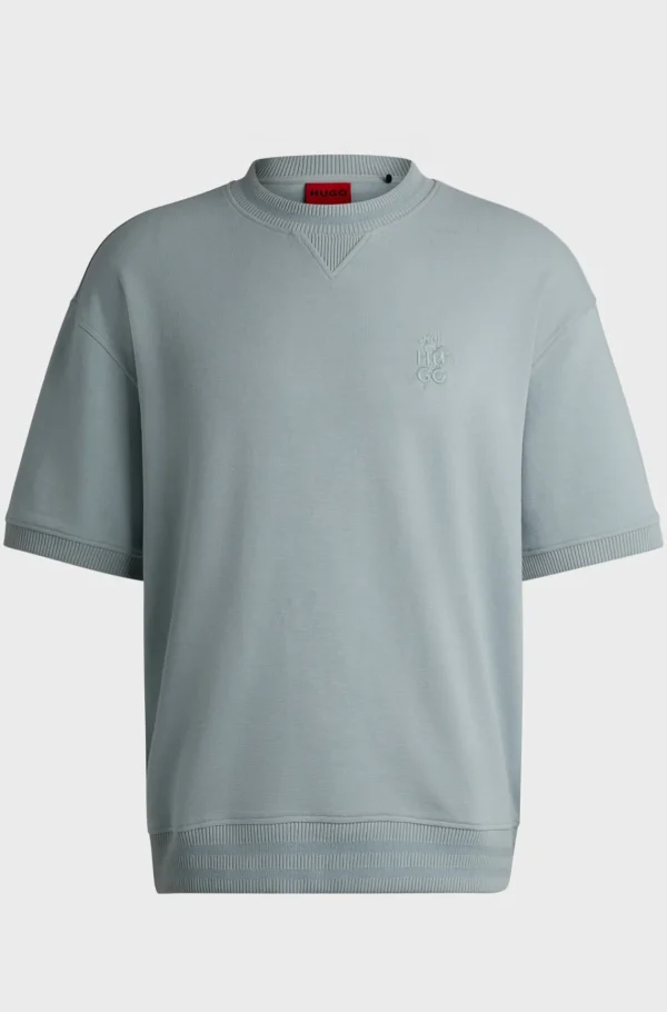 HUGO BOSS T-Shirts>T-shirt De Algodão Elástico Com Logótipo Sobreposto E Punhos Canelados